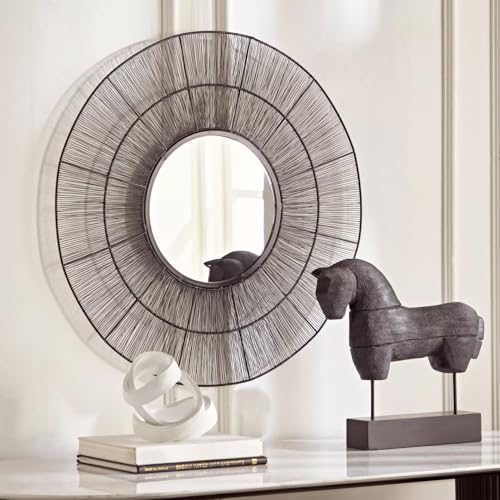Image of Artemade Iron Iron Framed Decorative Wall Mounted Round Hanging Mirror Vintage Modern Art Mirror for Living Room, Home Decor