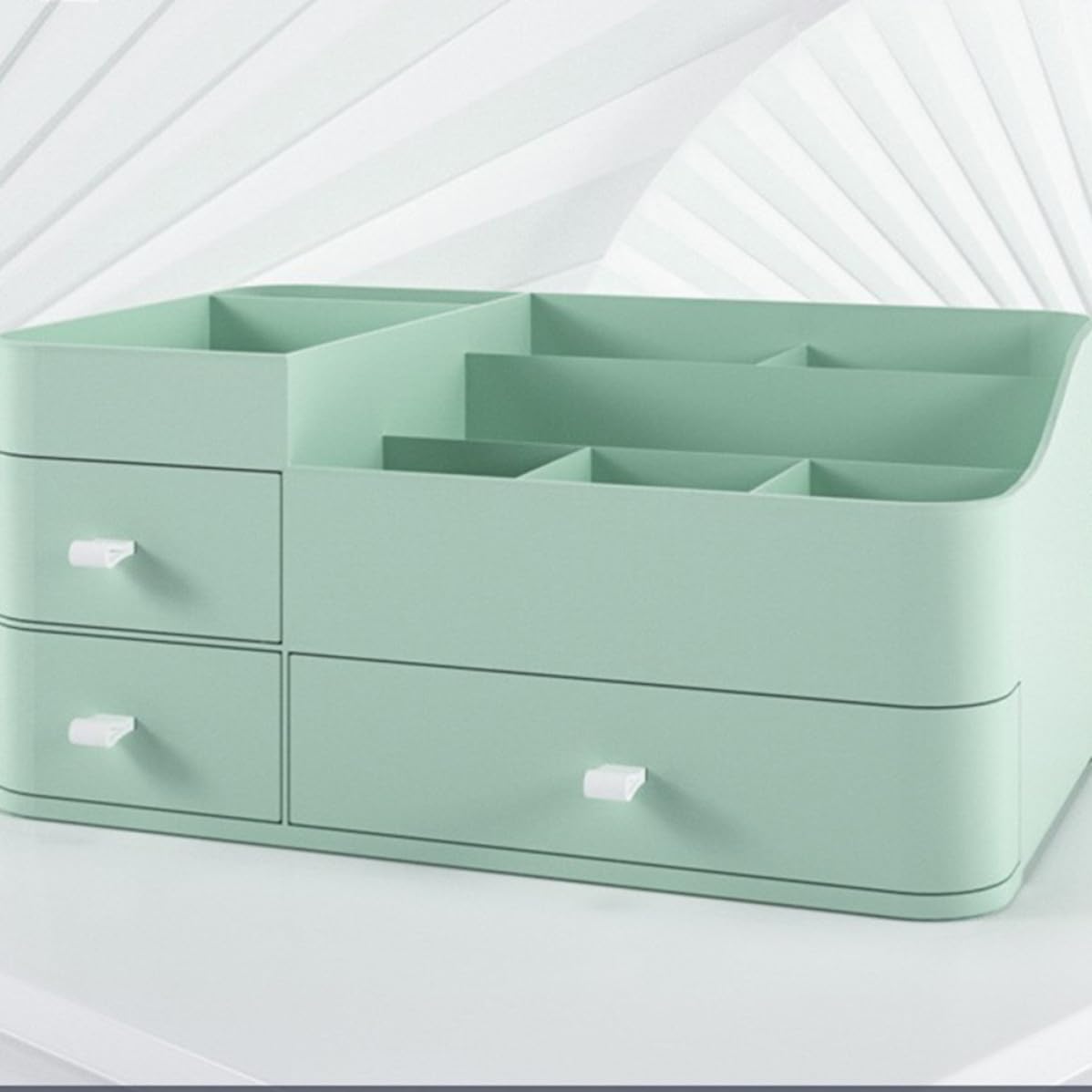 Scatola di Stoccaggio Cosmetici con Cassetto, Organizer Desktop Verde