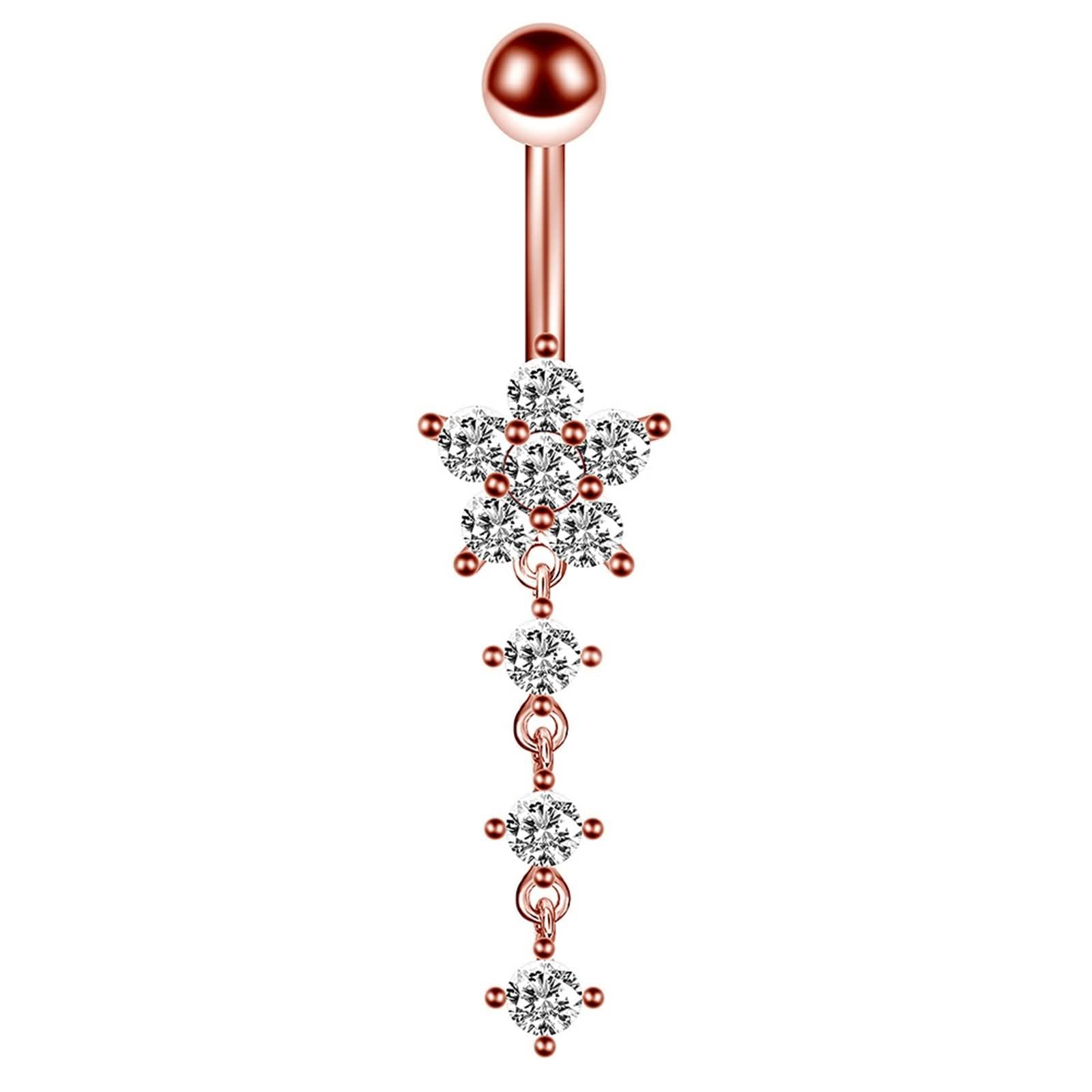 Piercing para ombligo de acero inoxidable de alta calidad para ombligo, 6 unidades, diseño de estrella redonda, circonita cúbica blanca