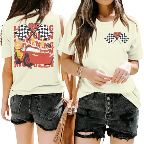 Racing Shirt for Women Race Checkered Flag T Shirt Racing Lover Tee Fast Cars Short Sleeve Tops