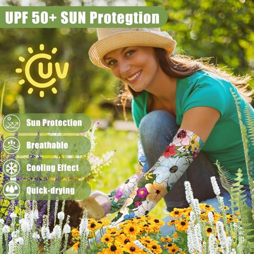 Image of Bebila Gardening Sleeves for Women Farm UV Sun Protection Anti-Scratch Cooling Sleeves with Thumb Hole Arms Cover Outdoors