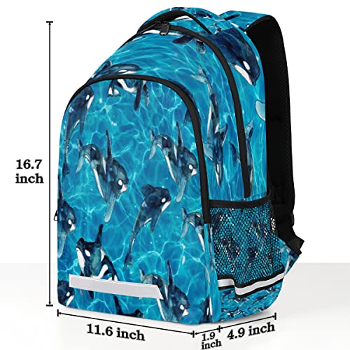 Ocean Sea Kill Whale Orca Backpack for Men Women Lightweight Laptop College School Bookbag Casual Daypack for Travel Hiking Camping with Reflective Strip2
