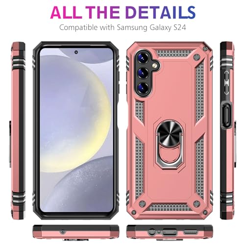 Image of for Samsung Galaxy S24 Case with Screen Protector, Military Grade Rugged Shockproof Heavy Duty Galaxy S24 5G Protective Cover for Samsung S24 5G Magnetic Ring Kickstand Phone Case (Pink)