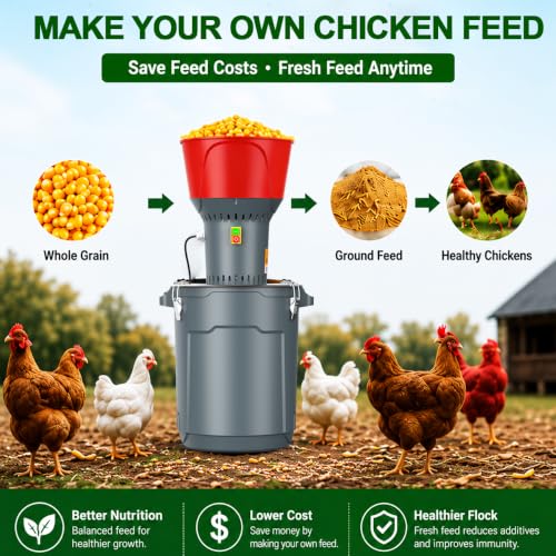 Image of 6.6 Gallon Electric Corn Grinder Mill for Chicken Feed, Grain Mill Grinder with 7 Sieves, Heavy Duty Feed Grinder for Corn, Wheat, Rice, Flour, Livestock Feed, Farm & Homestead Use-Red