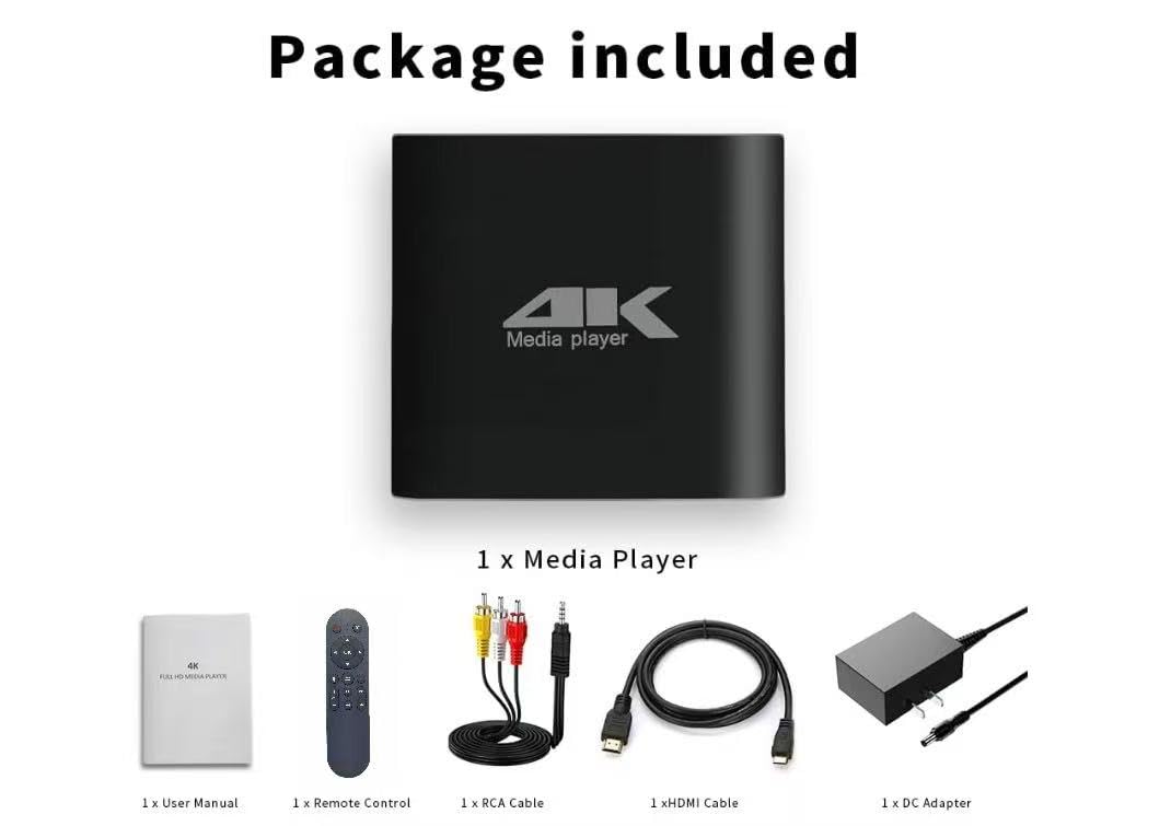 4K Media Player für USB-Laufwerk & MicroSD, Ultra HD Digital Signage Player mit HDMI/AV Ausgang, H.265 H.264 MKV MP4 Video, MP3 Musik, JPG Foto, Auto Play & Resume, Loop Playback