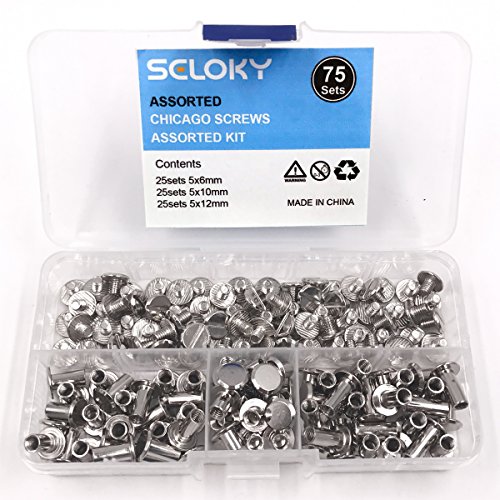Seloky 75 Sets Silvery Chicago Screws Assorted Kit 1/4 3/8 1/2 Inches Screw Posts Metal Accessories Nail Rivet Chicago Button For Diy Leather Decoration Bookbinding Round Flat Head Stud Screw #TOP1