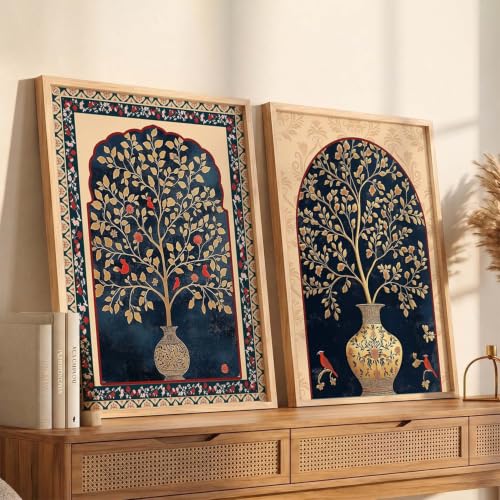 Image of kotart - Pichwai Art Painting for Wall Decoration Wall Poster With frames Traditional Indian Wall Art Madhubani Paintings for Living Room Framed Wall Painting for Home Room Bedroom Office Wall Decor Wall Paintings For Home Decoration Indian Wall Art Home Decor Frames set of 2 (Art 4, (19x25 inch), Framed)