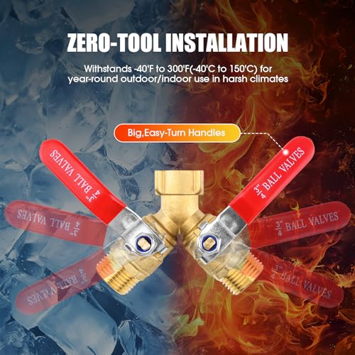 Hose Splitter 2 Way Heavy Duty, 3/4 Inch GHT Thread Y Valve Connector with Stainless Steel Long Handle, Full Flow Garden Brass Hose Splitter for Outdoor Watering, Irrigation, Washing - Image 3