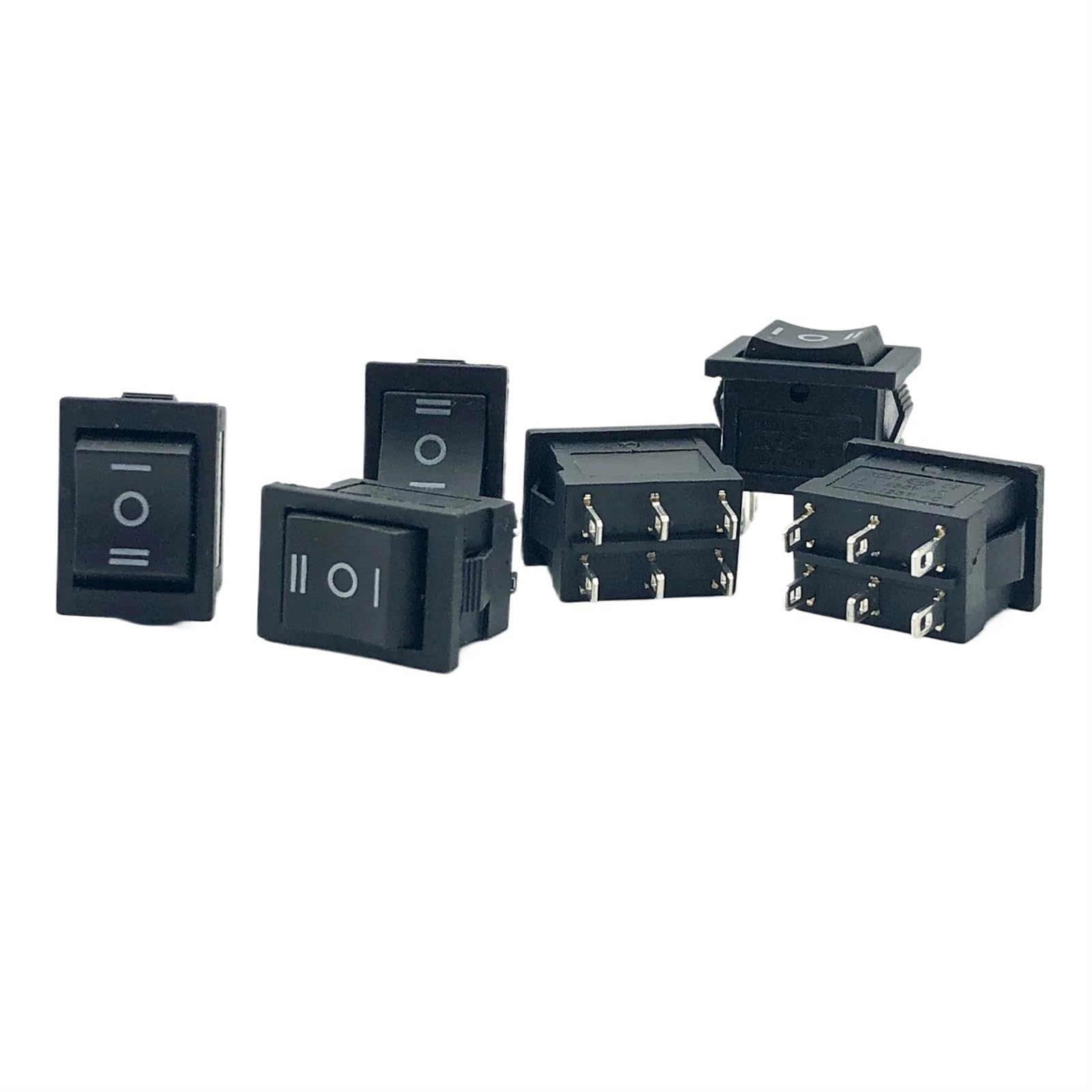 5 microinterruptores KCD1 negros de 3 posiciones, 6 A/250 V CA, 10 A/125 V CA (encendido/apagado/encendido), interruptor basculante de 6 pines