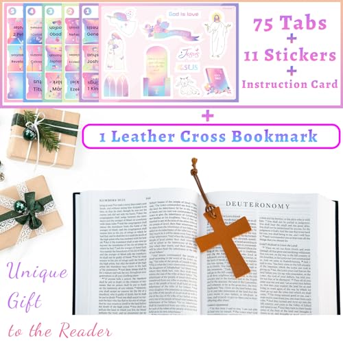 Image of Bible Tabs with Cross Bookmark, Rainbow, Large Print, Plastic, 2 Count