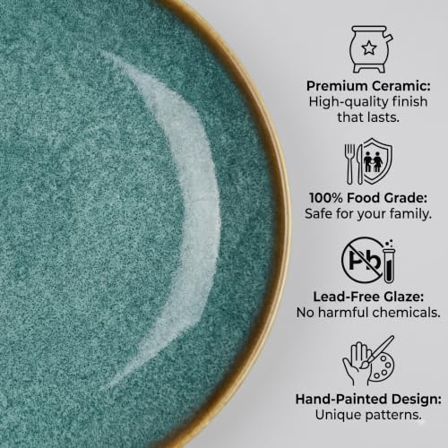 Image of Freakway Handcrafted Quarter Plates Teal Reactive Glaze, 7.2 Inch, Microwave & Dishwasher Safe, Set of 2