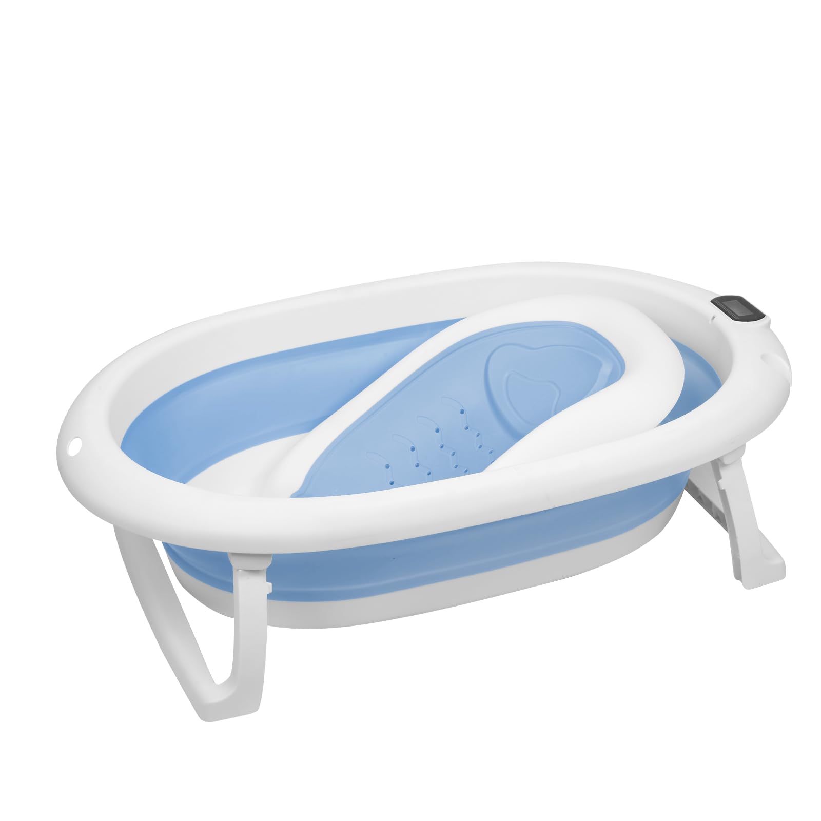 Vasca da bagno pieghevole per neonato, con supporto/termometro e cuscino da bagno, vasca da bagno sul piede, adatta per bambini da 0 a 36 mesi (blu)