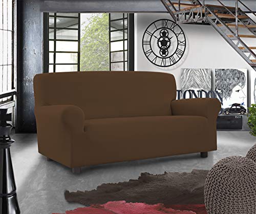 Housse de canapé extensible 2 places marron pour protéger votre salon