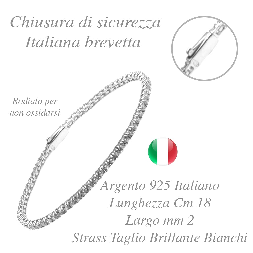 bracciale tennis argento 925 mm 2,5 chiusura brevettata
