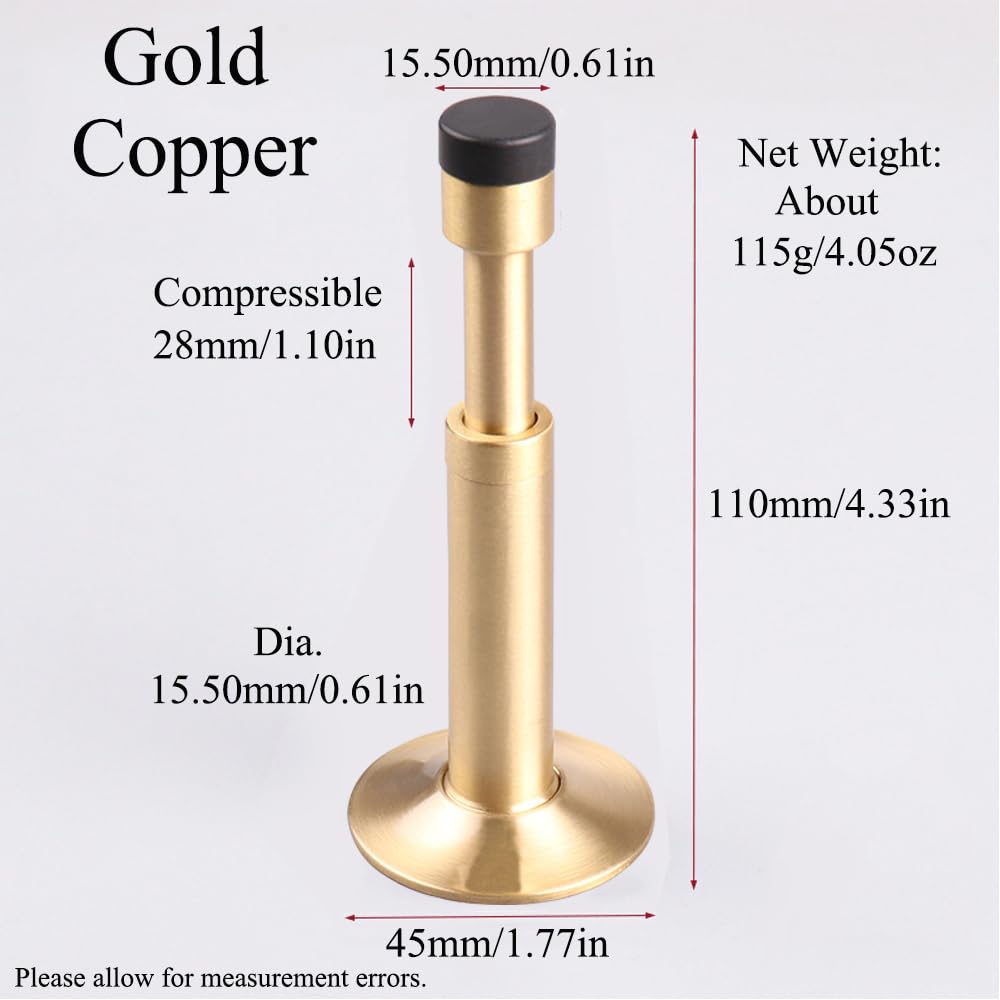 Door Stopper, Brass Sound Dampening Door Bumpers Retractable Hydraulic Shock Absorption Doorstops for Home Office Gold - Image 2