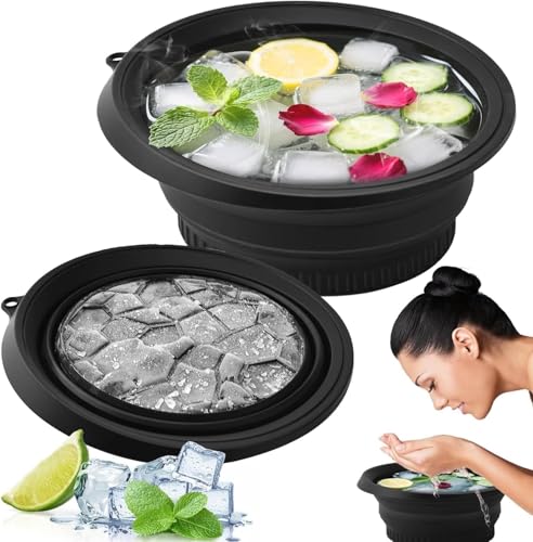 ME_Face Bowl for Ice with Built-in Ice Tray Collapsible Silicone Facial Ice Bath Bowl for Cold Plunge Therapy, Pore Tightening & Acne Relief Reusable Portable Spa Tool for Home & Travel (Pack OF 1)