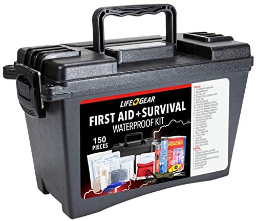 Life Gear 150 pc Waterproof Survival and First Aid Kit, Black, 150-piece