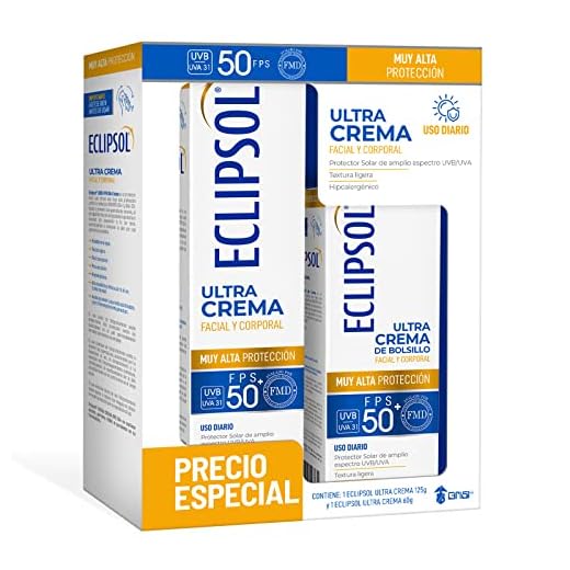 Pack Eclipsol Ultra Crema FPS 50+ | Protector solar, Bloqueador solar facial y corporal, Protector solar corporal, grisi, fps 50, hipoalergénico, de uso diario, textura ligera | Pack de 2 - 125 g y 60 g