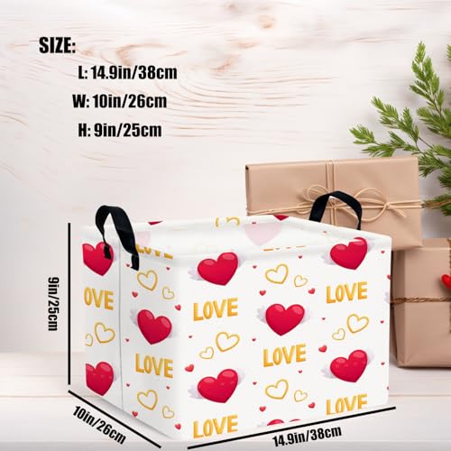 Image of Valentine's Day Basket Gift for Empty Cute Heart Large Storage Bin for Kid and Baby Room Decor (Love Wings Red Heart)