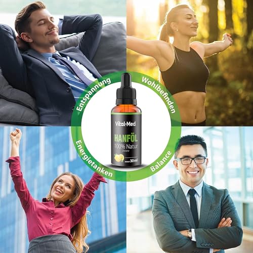 Extra starkes und hochdosiertes Hanföl mit 30ML (750 Tropfen) - Premium Vital Hanfsamenöl - 100% Natur - Hanftropfen mit Omega 3-6-9 (30ML, Zitrone)