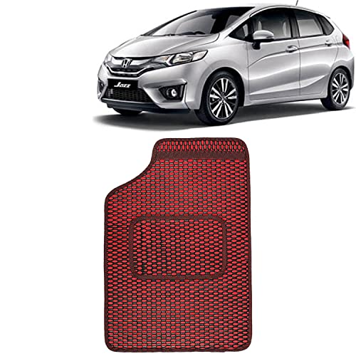 Image of Kingsway Dotted Design Car Floor Foot Mats Universal Fit for Honda Jazz, Model Year : 2014-2018, Water and Dustproof, Color Red, Set of 5 Pieces