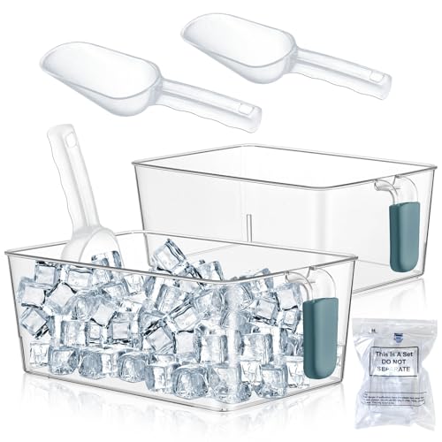 Image of Havawish Ice Storage Bin and Flexible Scoop Set Plastic Freezer Bin with Pull out Handle Storage Bucket Clear for Container with Scoop(Dark Blue,10.83 x 7 x 4.33 in,Classic)