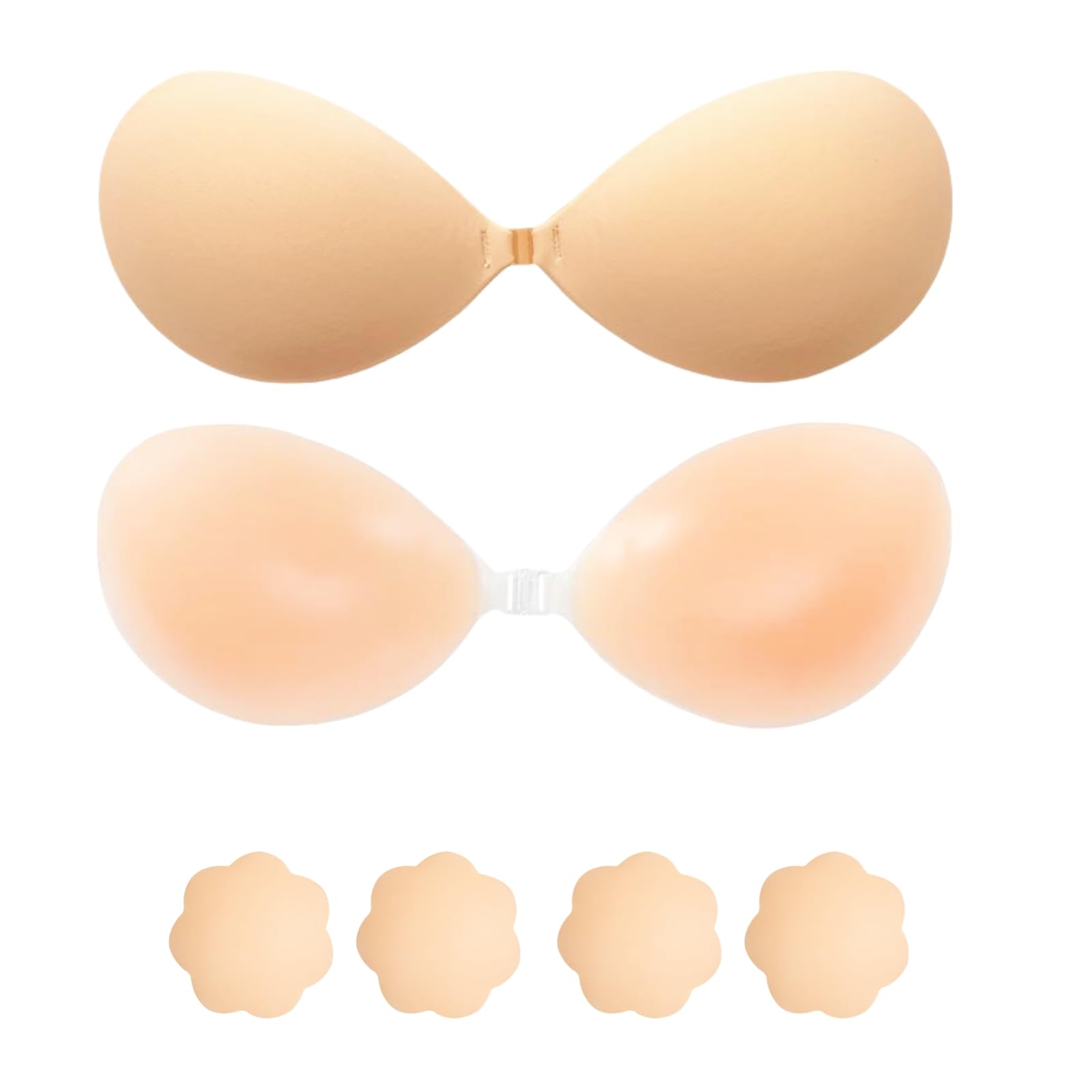 Klebe BH Push Up Trägerloser– Selbstklebender Rückenfreier BHS für Frauen mit Brustwarzenabdeckung Wiederverwendbarer Silikon-Stick BH on für A/B/C/D-Cup Klebe BHS