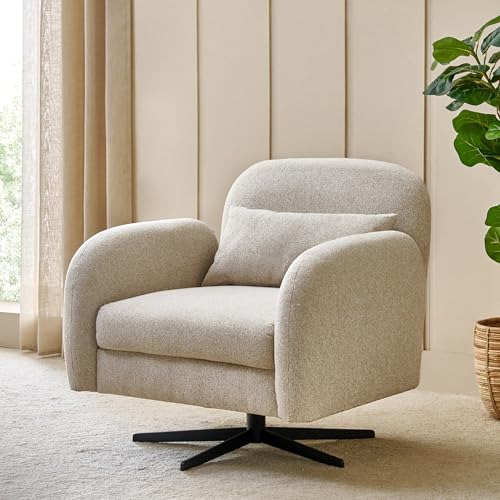 Image of Home Centre | Clair Fabric Swivel Accent Chair with Cushion | Accent Chair for Living Room | Metal | Beige | 1 Year Warranty