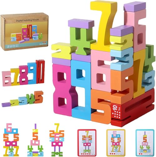 Image of Wooden Number Building Blocks, Number Blocks Friends of Ten, Friends of Ten Blocks, 1-10 Balance Wooden Number Blocks (20pcs)