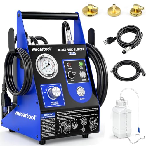 MR CARTOOL F109 Automatic Brake Bleeder Kit 7-36.2PSI Electric Brake Fluid Bleeder with 3 Master Cylinder Adapters 1.6L/min Flow One Person Pneumatic Fluid Extractor Tool for Honda Toyota