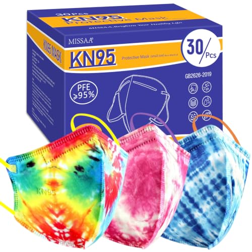 MISSAA Kids KN95 Face Masks Tie-dye 30 Pcs 5-Ply Disposable Masks