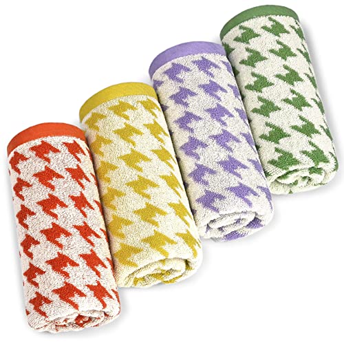Bathroom Hand Towels 29” X 13”, Ultra Soft Hand Towel Set Houndstooth Pattern, 4 Pack Face Towels For Daily Use, Orange Yellow Green Lilac #TOP10