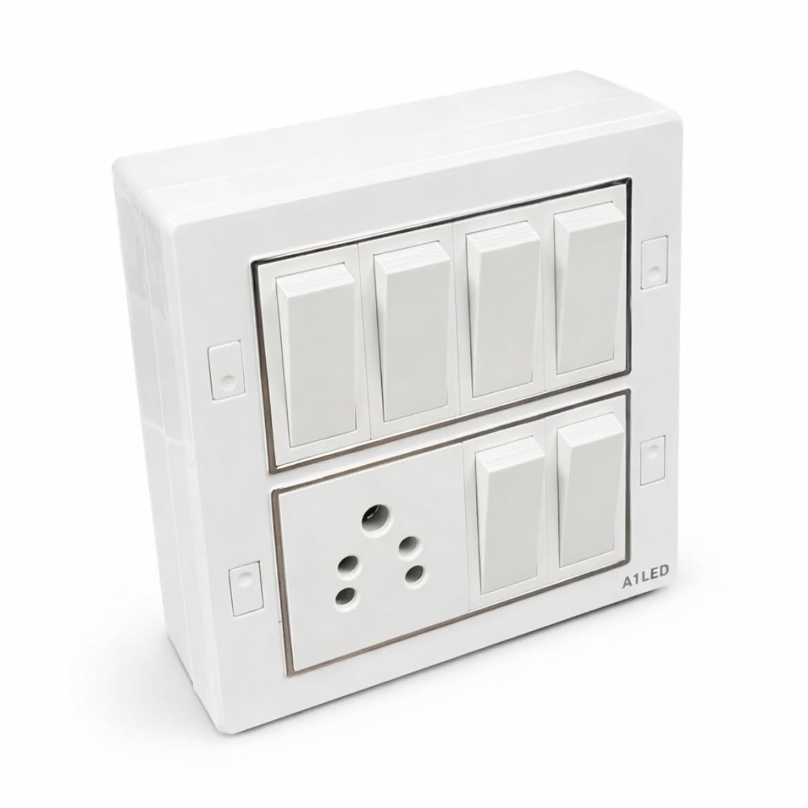 A1 LED 8 Modular Switch Board Rectangular Surface Mount | 6 x 10A Switches + 1 x 6A Socket | Complete Modular Electrical Board for Home, Office, Shop | Wall Mount Modular Board Plate-image-26