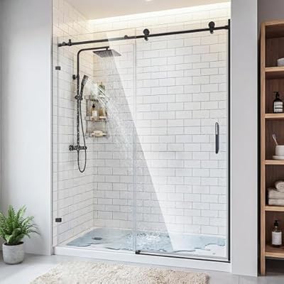 CAMMOO 56-60" W x 75" H Frameless Shower Door, Magnetic Sliding Glass Shower Door, 5/16"(8mm) Thick Tempered Glass, Leak-Proof Seals, Stainless Steel Hardware, Easy-Clean Nano Coating, Matte Black