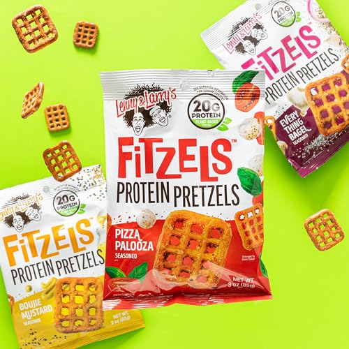 Lenny & Larry's FITZELS Variety Pack, 3 Flavors, 12 Count- Savory Pretzel Snacks Incredibly Tasty, High Protein Salty, Vegan, 20 g's of Plant Based Protein, 3 oz Each
