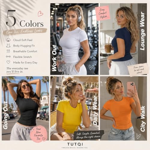Womens Short Sleeve Tops Basic Cotton T Shirts Fitted Casual Summer Tees - image 6