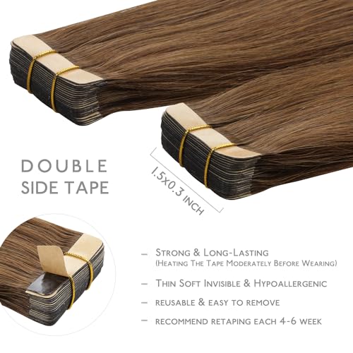 Image of WENNALIFE Tape in Hair Extensions Human Hair, 20pcs 50g 16 inch Light Auburn Brown Remy Hair Extensions Straight Human Hair Tape in Extensions Skin Weft Tape Extensions Human Hair