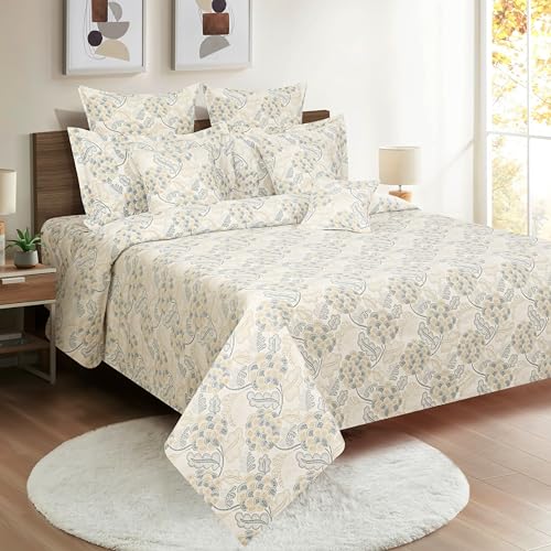 Image of Swayam Pure Cotton Double Bedsheet with 2 Pillow Covers | 160 TC Soft Breathable Bed Sheet | Floral Printed | Size 90 x 100 inch | Comfortable & Durable for Bedroom - Beige