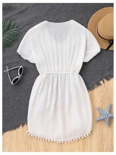 SHENHE Girl's Swimsuit Coverups Chiffon Short Sleeve Beach Dress Bathing Suit Cover Up2