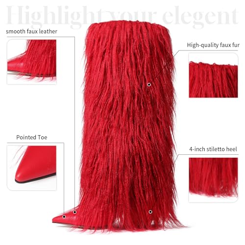 Womens Furry Boots Knee High Fold Over Tall Boot Wide Calf Pointed Toe Stiletto High Heel Fall Winter Boots for Women2