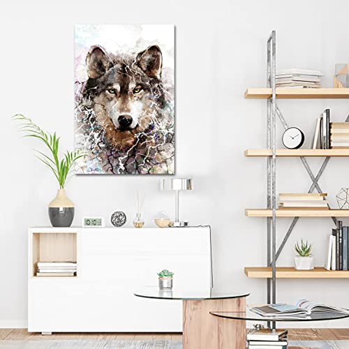 Derkymo Abstract Wolf Canvas Wall Art Animal Picture Prints Artwork Modern Wildlife Painting For Living Room Office Bedroom Stretched And Framed Ready To Hang 24"X36" #TOP3
