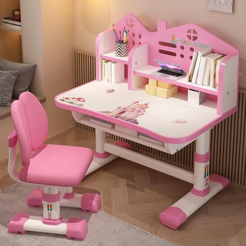 Somerway Kinderschreibtisch Höhenverstellbar Kinder Tisch Stuhl Set, Schreibtisch Kinder mit Stuhl und Schublade, Goldener Abstand zur Vermeidung von Kurzsichtigkeit für Jungs & Mädchen (Rosa 1)