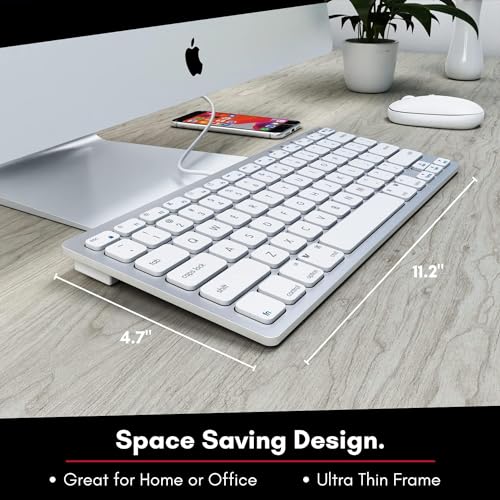 Macally Small USB C Keyboard - Plug & Play Compatible Wired Apple Keyboard for Mac mini, MacBook Pro/Air, iMac, iPad, Windows, Chromebook with USBC Port - Compact & Mini USB Type C - Silver