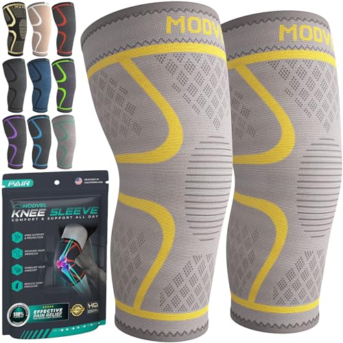 Image of Modvel Compression Knee Brace for Women & Men - 2 Pack Knee Brace for Women Running Knee Pain, Knee Support Compression Sleeve, Workout Sports Knee Braces for Meniscus Tear ACL & Arthritis Pain Relief