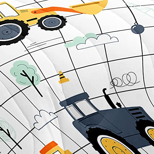Sw Setwier Cartoon Excavator Tractor Twin Duvet Cartoon Construction Truck Bedding Sets Vehicle Comforter Set For Kids Boys Car Quilt Cover Children Room Decor 2 Pillowcases #TOP3