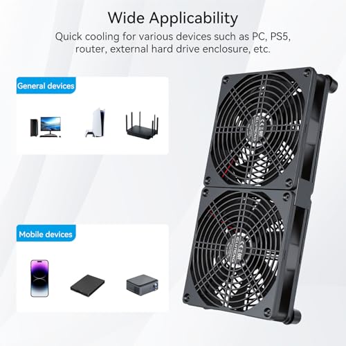 ELUTENG Wentylator dwurzędowy 5 V, 140 mm, cichy, z metalową kratką ochronną, wentylator USB 14 cm z 3 regulowanymi prędkościami do PS4/laptopa/TV Box/AV, szafki/routera