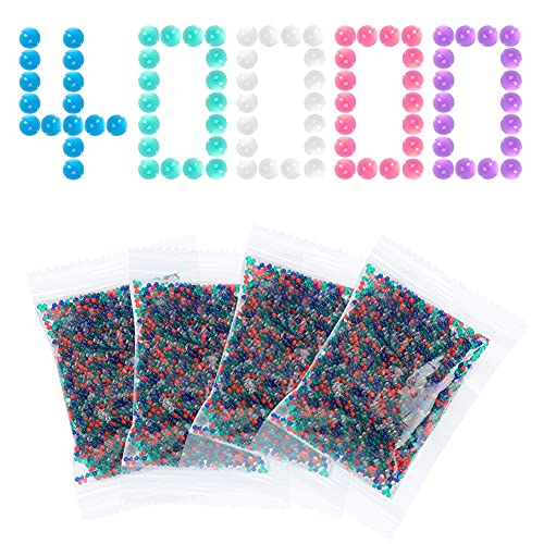 Gel Beads Refill Ammo (4 Pack- 10,000 Per Pack) - Works for Gel Ball Blasters – Non-Toxic, No Stain, Water Based Gel Balls Bullet (Colorful)