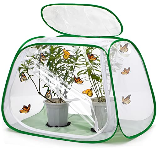 XingYunEr Outdoor Pop-up Large Insect and Butterfly Net Habitatwith Rainproof top Cover Increase Survival Rate Windproof Trapezoidal DesignCollapsible Caterpillar Growing Mesh Cage Terrarium