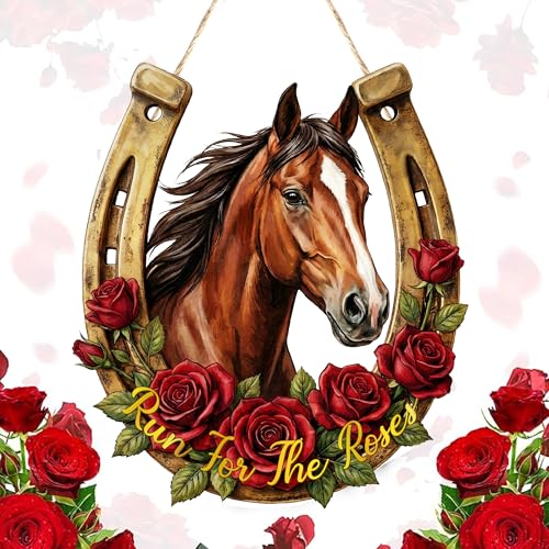 Derby Day Door Decorations Hanging Sign Kentucky Horse Racing Front Door Sign Churchill Downs Wooden Wreath Indoor Wall Hanging Decoration