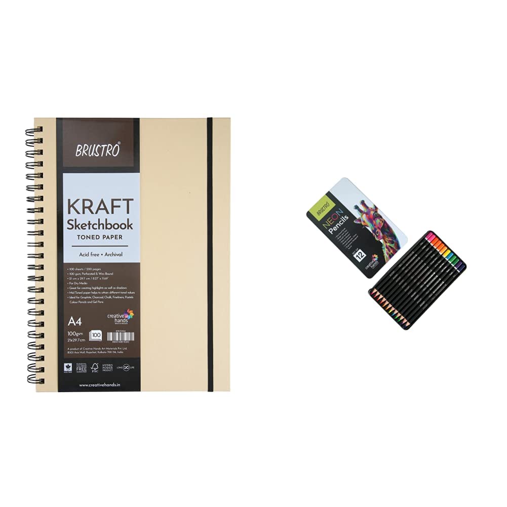Brustro Toned Paper Kraft Sketchbook, Wiro Bound, Size A4, 100GSM. (100 Sheets) 200 Pages